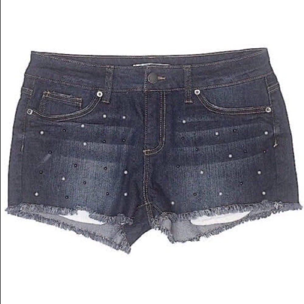 Dark Wash Pearl Detailed Cutoffs